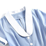 60s Summer Tunic Dresses Light Blue Contrast Collar Button Up Short Sleeve Women Pockets High Waist Vintage 50s Midi Swing Dress