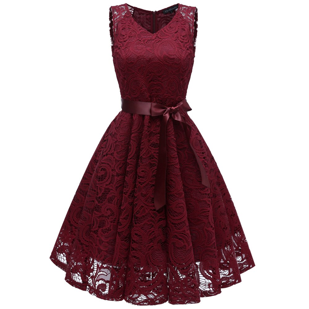1950s Pink Lace V Neck Sleeveless Swing Jurken Elegant Evening Party Formal Dinner Dress