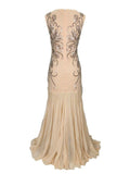 1920s Tulle Evening Dress Beaded Embroidery Retro Floor-length Chiffon Prom Gown O-neck Mermaid Great Gatsby Party Dress