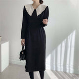 Female Elegant Office Lady Peter Pan Collar Dresses Autumn Women Long Sleeve Sheath Straight Vestidos