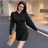 Autumn Winter Women Dress 2021 Casual Hoodied Knitted Sexy Dresses Long Sleeve Female Sweater Slim Mini Vestidos