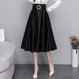 Silk Women Summer High Waist Solid Party Casual Satin A Line Skirt