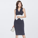 Summer New Office Lady Style Women Striped Elegant Dress Female Vestidos Business Knee-Length Dress