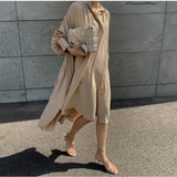 Women Spring Summer Elegant Loose Shirts Dresses Long Sleeve Turn Down Collar Casual Clothing