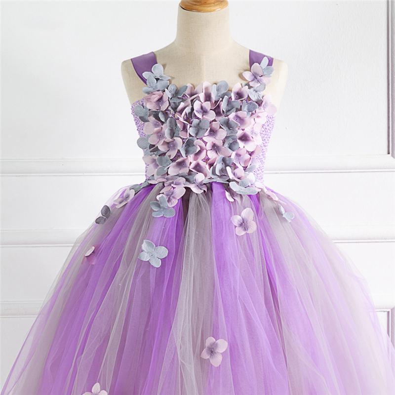 Petal Princess Costumes Cosplay For Kids Girls Purple Long Dress Haloween Costume For Kids