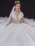 Plus Size Wedding Dress Bride Heavy Industry Luxury Trailing of Super Fairy Dream V-Neck White