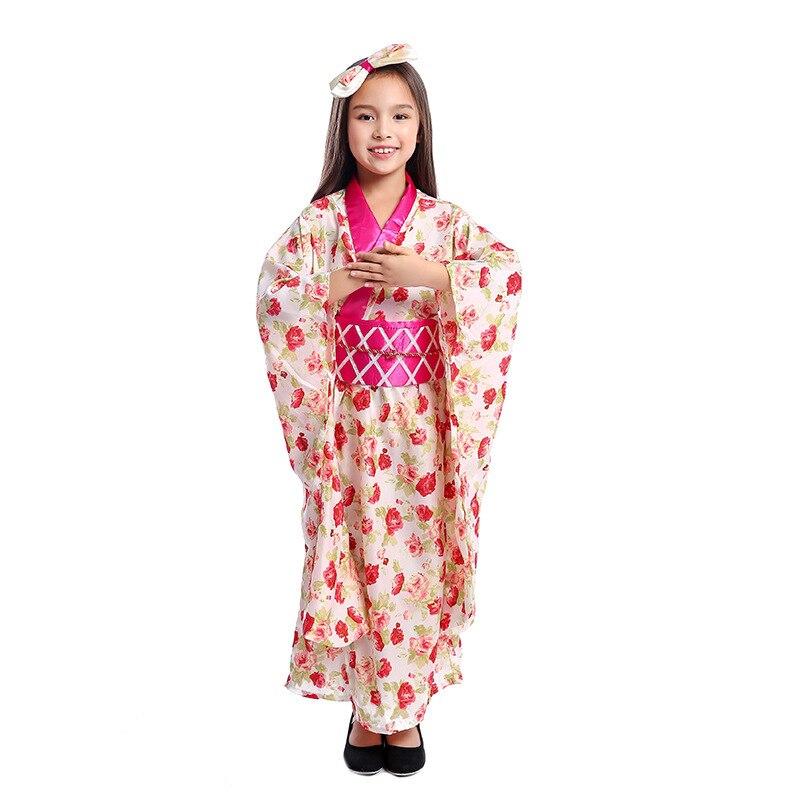 Fancy Japanese Geisha Costume Cosplay Girls Kimono Dress Halloween Costume For Kids