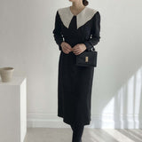 Female Elegant Office Lady Peter Pan Collar Dresses Autumn Women Long Sleeve Sheath Straight Vestidos