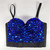Blue Acrylic Camis Crop Top With Built in Bra Women Sexy Corset To Wear Out Bright Cropped Top Push Up Chest