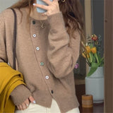 Autumn Women Coat Oblique-breasted Long Sleeve irregular Sweater Cardigan Solid Elegant Casual Sweater