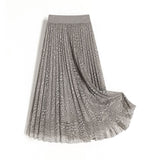 Women Elastic High Waist Elegant A-Line Lace Knit Pleated Skirts