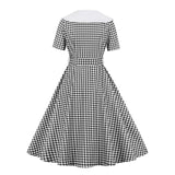 50s Summer Plaid Printed Casual Party Dress Cotton Vintage Short Sleeve Button Turn Down Neck Swing Tunic Midi Dresses With Belt