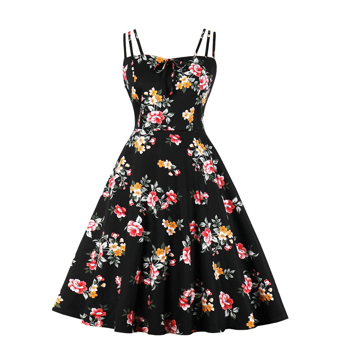 Floral Print Vintage 50s 60s Retro Women Spaghetti Strap Cotton Robe Pin Up Swing Summer Dresses