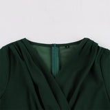 Women Short Sleeve Ruffle V Neck High Waist Robe Pin Up Swing Burgundy Office Ladies Dresses