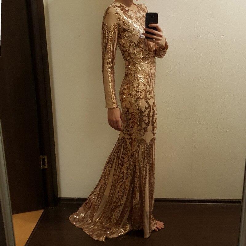 Elegant Long Sleeve Sequin Evening New Women Gold Party Maxi Dress