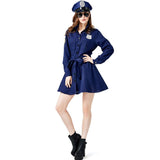 Blue Ladies Police Dress Cosplay Cop Officer Costume Policewomen Sexy Outfit Party Fancy Dress
