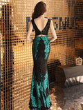 Sexy V-Neck Waist Cut-out Formal Evening Dresses Sleeveless V-Back Mermaid Party Dress Shinng Sequins Embroider Robe De Soriee