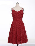 Vintage High Waist A-Line Fringe Red V-Neck Spaghetti Strap Women Party Summer Ladies Slim Dress