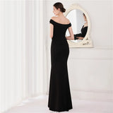 Elegant Black Soft Satin Long Evening Off Shoulder Formal Party Prom Dress