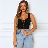V Neck Sexy Casual Crop Top Vest Ladies Ruched Lace Up Ruffles Women Tank Tops