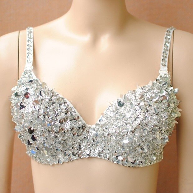 Shiny Tribal Belly Dance Beaded Sequin Bra Top for Raves Festival Club Cabaret Party Carnival Showgirl Push-up Bra