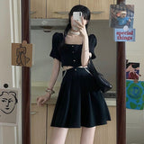 2021 Summer Kawaii Sweet Dress Women Puff Sleeve Elegant Casual Party Mini Dresses Cut Out Black Cute Korean Sexy Y2k Sundress