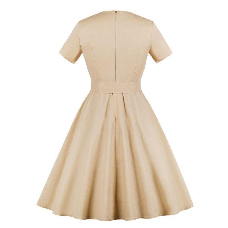 Pin Up Women Square Collar Button Front Belted 1950s Rockabilly Short Sleeve Pocket Elegant Solid Vintage Dress
