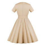 Pin Up Women Square Collar Button Front Belted 1950s Rockabilly Short Sleeve Pocket Elegant Solid Vintage Dress