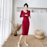 Dresses For Women Sexy Ribbed Knitted Bodycon Dress Women Winter Long Sleeve Midi Sweater Dress Clothes