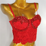 Cropped Top With Built in Bra Lace Beading Push Up Women Bodice Crop Top Straps Sexy Corset Tops To Wear Out Camis