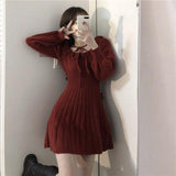 Sweet Knitted Dress Women Winter Elegant Kawaii Mini Dress Female Japanese Style Korean Party Dress Christmas Clothes Women 2021