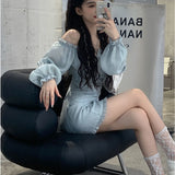 Autumn Solid Elegant Dress Women Korean Princess High Waist Casual Sweet Dress Female Party Long Sleeve Mini Fairy Dress