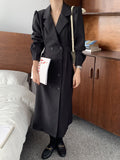 Notched Lapel Double Breasted Blazer Dress Elegant Office Lady Long Sleeve Vintage Belted Midi Dress