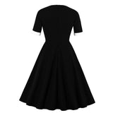 White And Black Contrast Color Summer Vintage Clothes Short Sleeve Robe Pin Up Swing Office Ladies Dresses