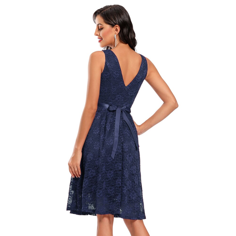 Lace Summer Sleeveless V Back Robe Pin Up Swing Short Blue Evening Party Dress