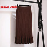 Elastic Women Pencil Warm Office Wear Elegant Knitted Straight Mid-Long Bodycon Skirt
