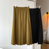 Autumn Women Vintage High Waist Elegant Pleated Solid A-Line Skirts Outwear