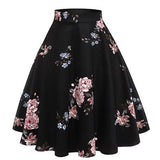 A Line Midi Floral Retro Skirt High Waist Cotton Vintage Women School Flower Print Elegant Pleated 50S Swing Skater
