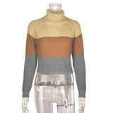 Wide Stripe Patchwork Turtleneck Autumn Knitted Ladies Causal Sweater Tops Women Pullovers