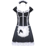 Hot Sexy Lingerie Cosplay French Maid Servant Costume Women Halloween Short Sleeve Sexy Dress French Maid Costumes