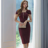 Summer Women Knee-Length Elegant Casual Dress Female Office Lady Sexy High Fashion Bodycon Dress