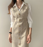 New Autumn Spring Women Elegant Plaid Tweed Office Ladies Sleeveless Vest Dress
