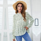 Vintage Floral Print Women Shirt Ruffles Casual Long Sleeve Loose Blouse Tops