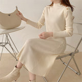 Winter Women Half High Neck Sweater Dress Long Sleeve A-Line Female Knitted Dress Vestidos