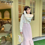 Japanese Kawaii Plaid Strap Dress Women Sweet Bow Designer Party Midi Dress Female Casual Korean Fashion Winter Cute Dress 2021