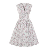 Floral Print Vintage Sleeveless High Waist Button Robe Pin Up Swing Casual Dresses