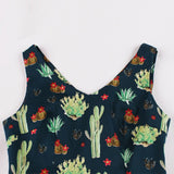 Cactus Print Sleeveless Cotton V Neck Robe Pin Up Swing Casual Retro Party Vintage Dresses