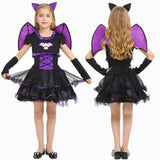 New Vampire Purple Bat Costume Cosplay For Girls Halloween Costume For Kids Carnival Party Bat Princess Dress Up Suit