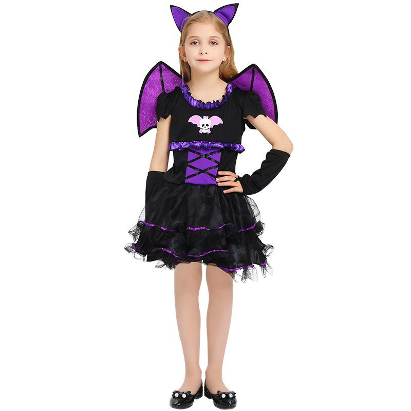 New Vampire Purple Bat Costume Cosplay For Girls Halloween Costume For Kids Carnival Party Bat Princess Dress Up Suit