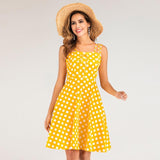 Retro Style Polka Dot Tie Front Spaghetti Strap Party Swing Shirred Back Vintage A Line Dress